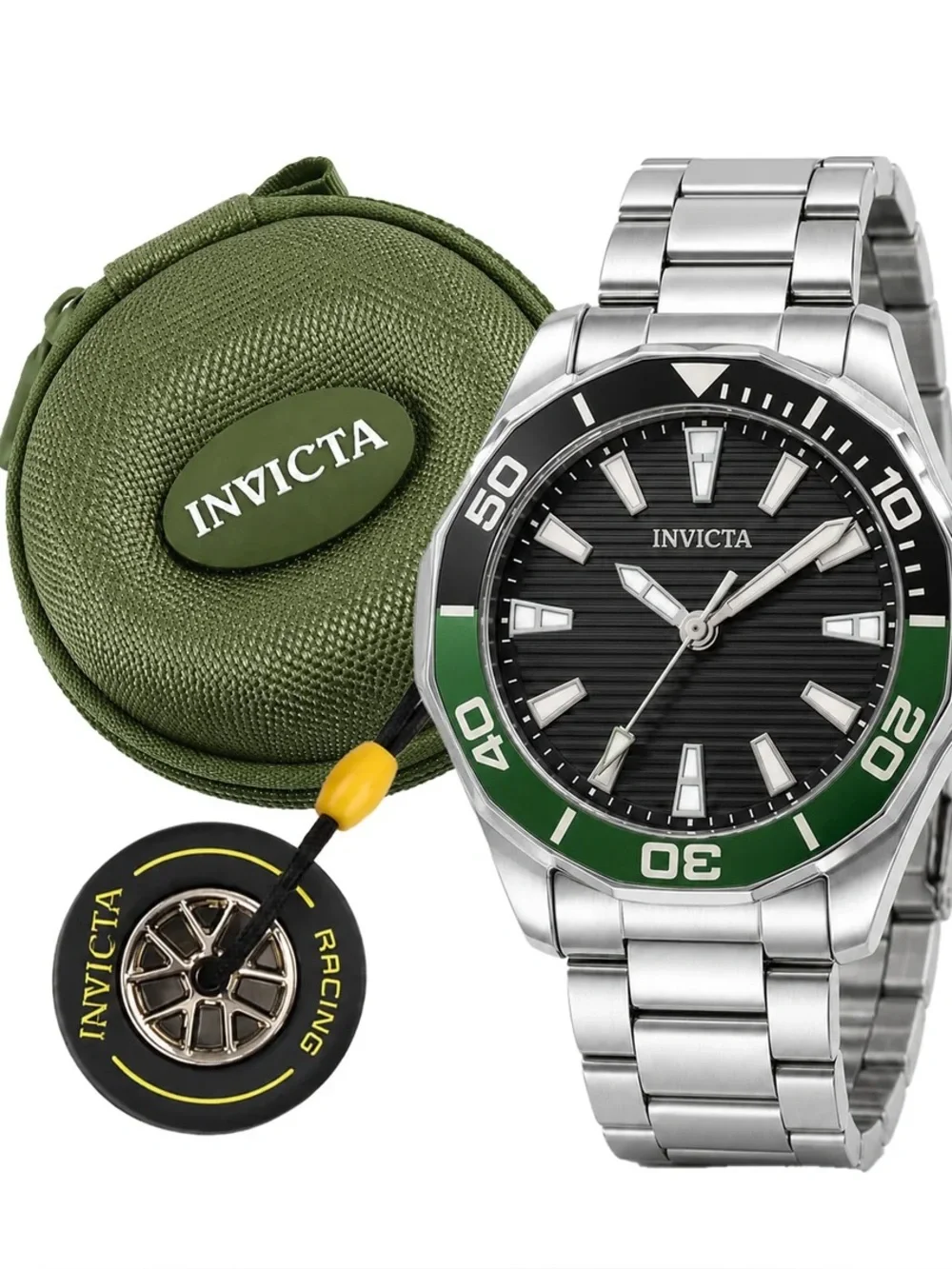 Invicta Pro Diver Watch & Case Bundle — Green